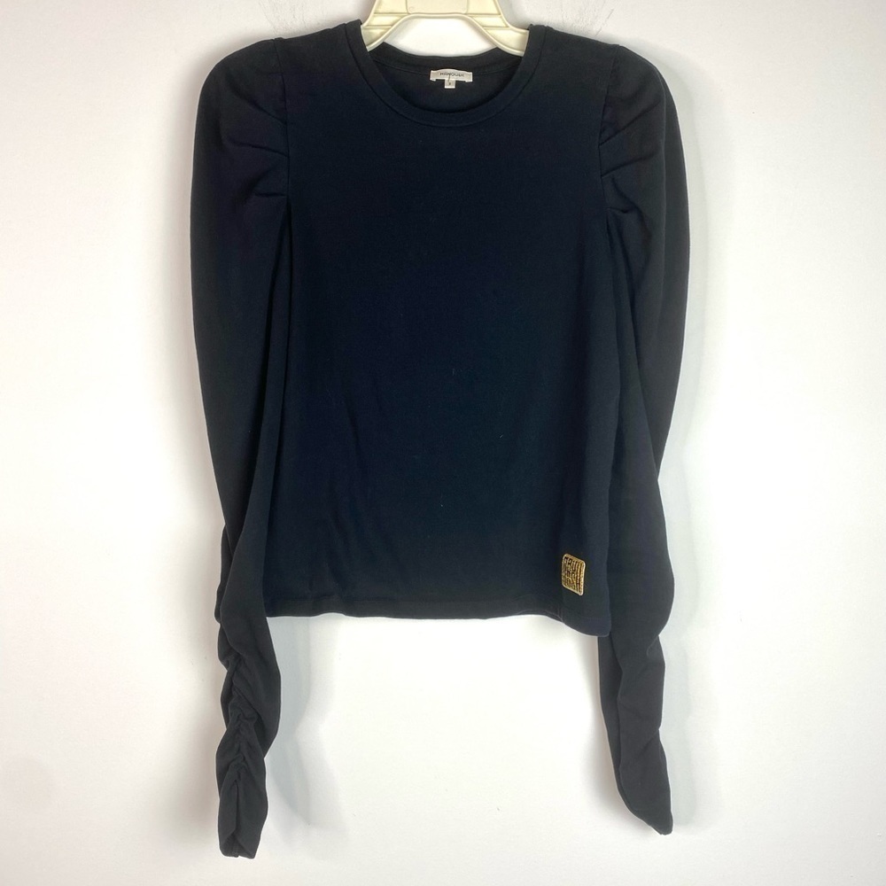 Manoush Puff Sleeve Black Top Small Long ruched sleeve